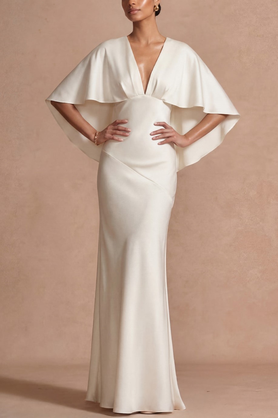 Chocolate Mermaid Satin Long Mother of the Bride Dress with Cape