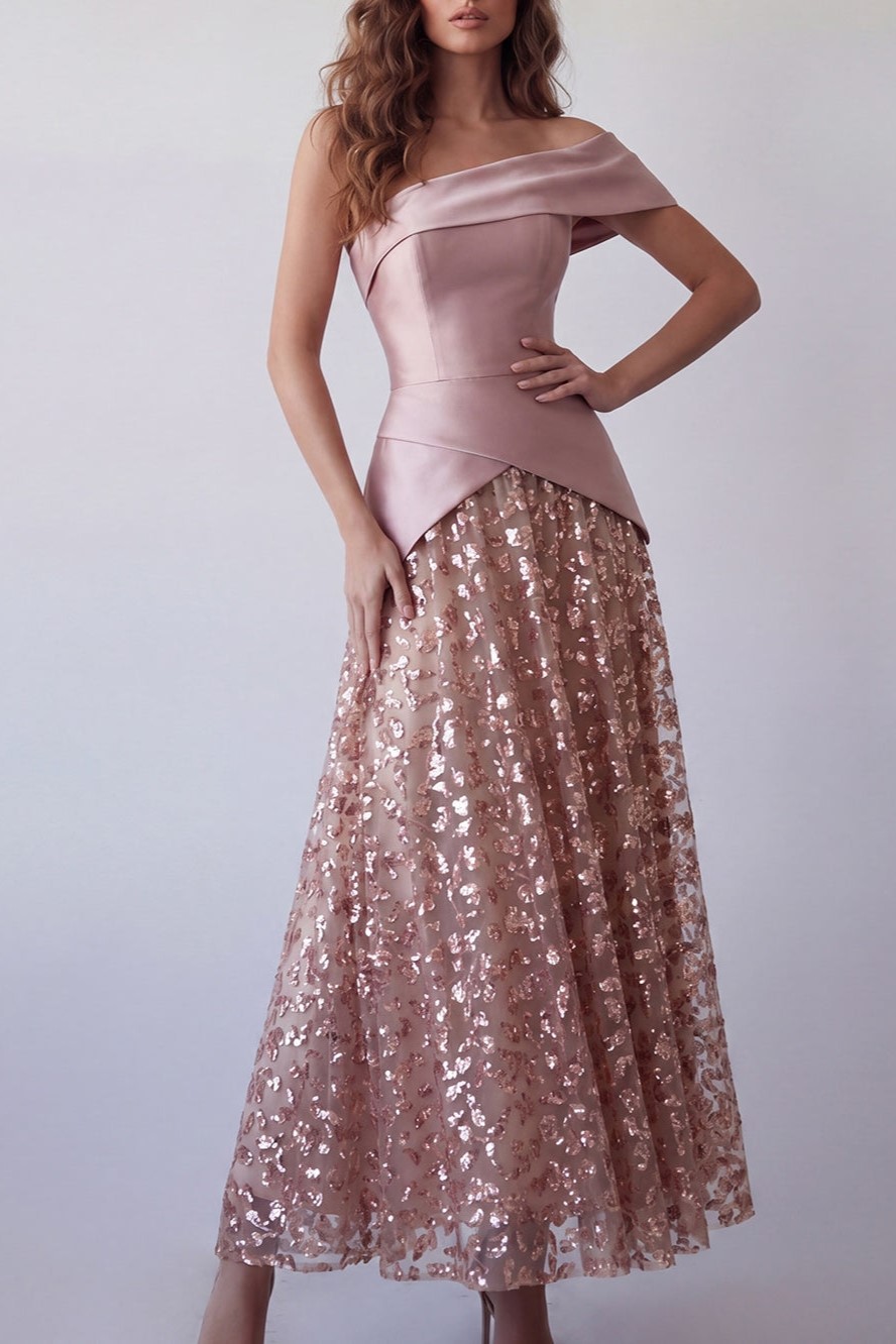 Light Purple A Line Sparkly One Shoulder Long Formal Dress