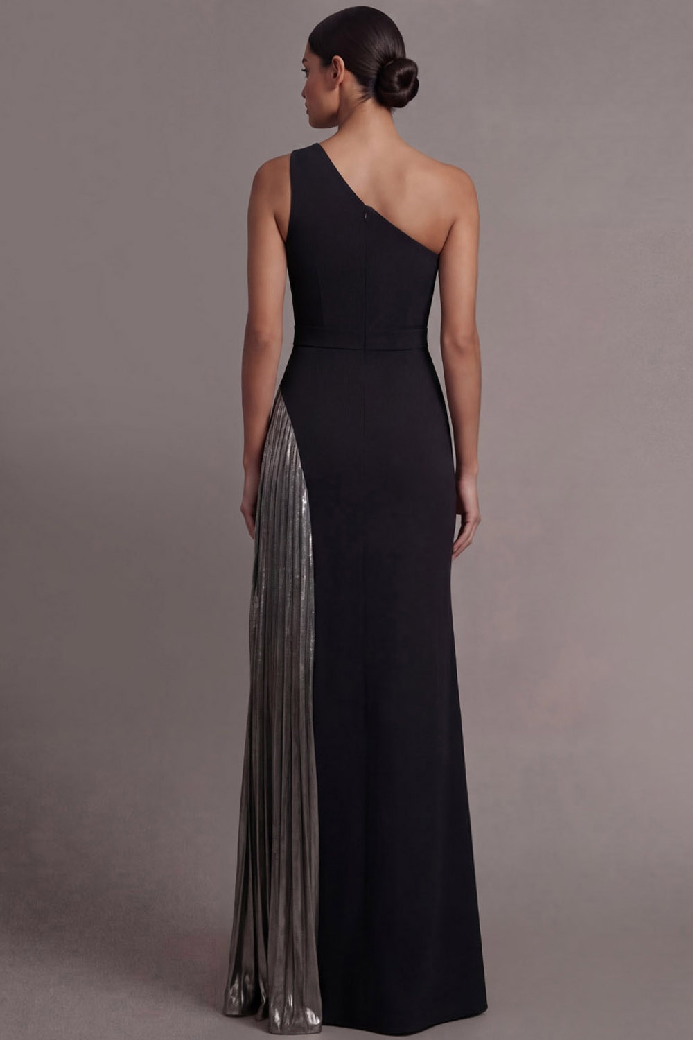 Silver Formal Evening Dress A-Line One Shoulder Maxi Dress with Slit
