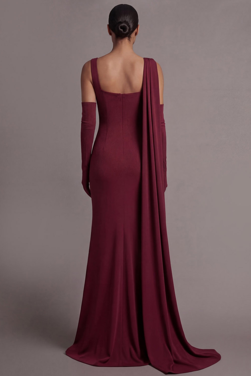 Burgundy Formal Evening Dress Mermaid Wide Straps Cape Maxi Dress