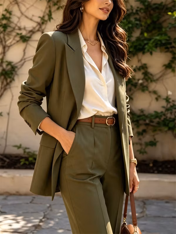 Classic Olive Green Slim-fit Blazer And Pants 2-Piece Suit