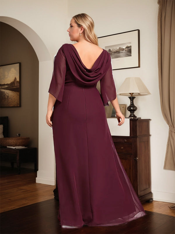 Sheath/Column Scoop Floor-Length Chiffon Mother of the Bride Dress With Pleated Beading