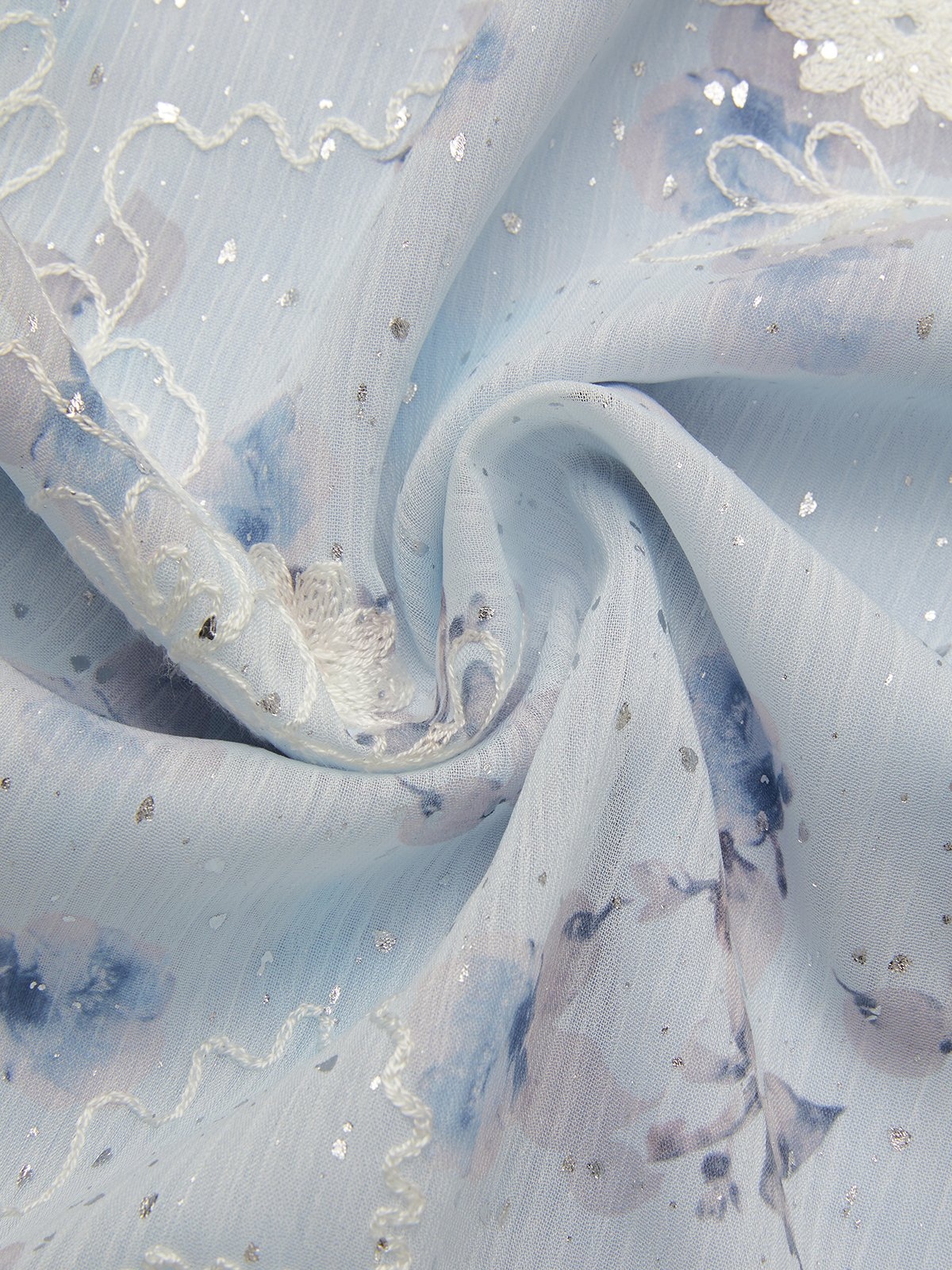 Light Blue Stamped Bronzing Jacquard Floral Chiffon Halter Sleeveless A-Line Maxi Dress