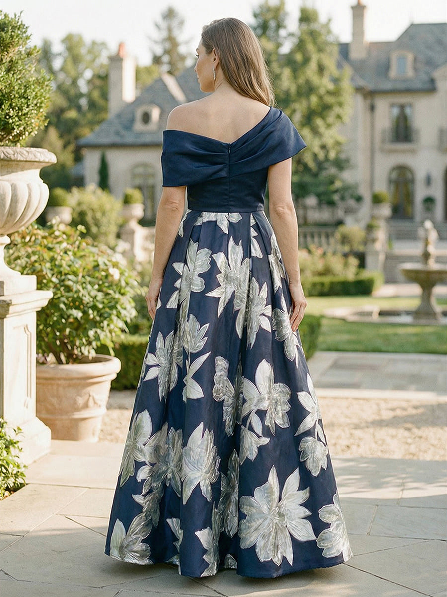 Off Shoulder Floral Satin Floor-Length Mother of the Bride Dresses Party Gown