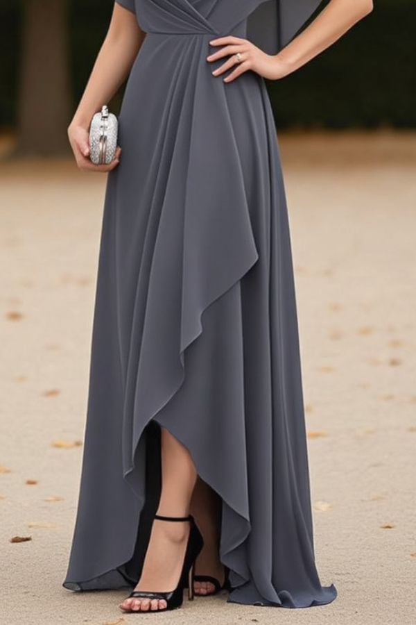 Wedding Dress Grey V Neck Lace Maxi Mother of the Bride Dress
