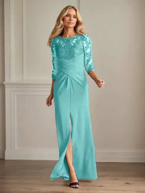 Plum Sheath Lace Stretch Crepe Mother of the Bride Dress