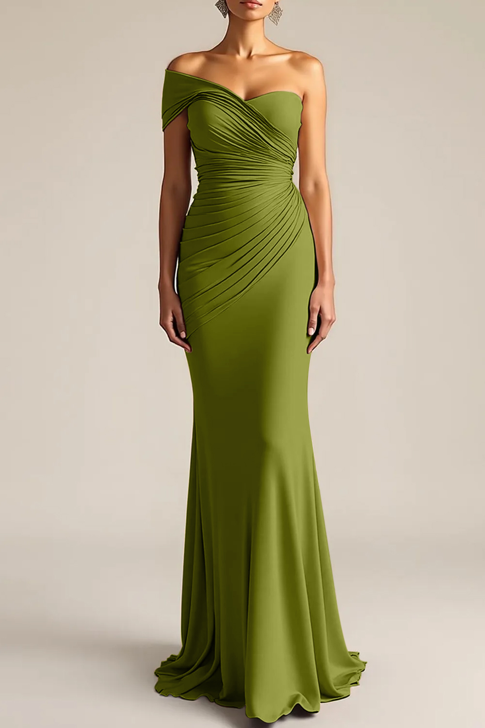 Formal Dress Light Khaki Sheath One Shoulder Maxi Dress