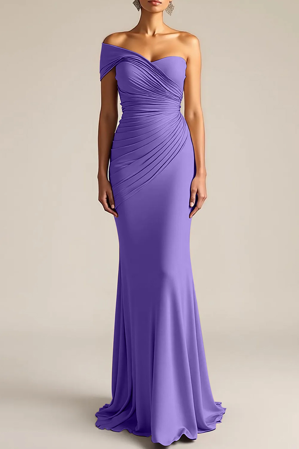Formal Dress Light Khaki Sheath One Shoulder Maxi Dress