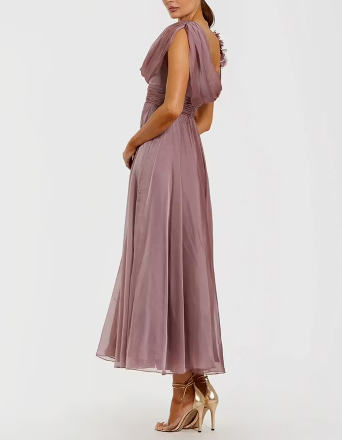 Asymmetrical Draped Chiffon Midi Dress