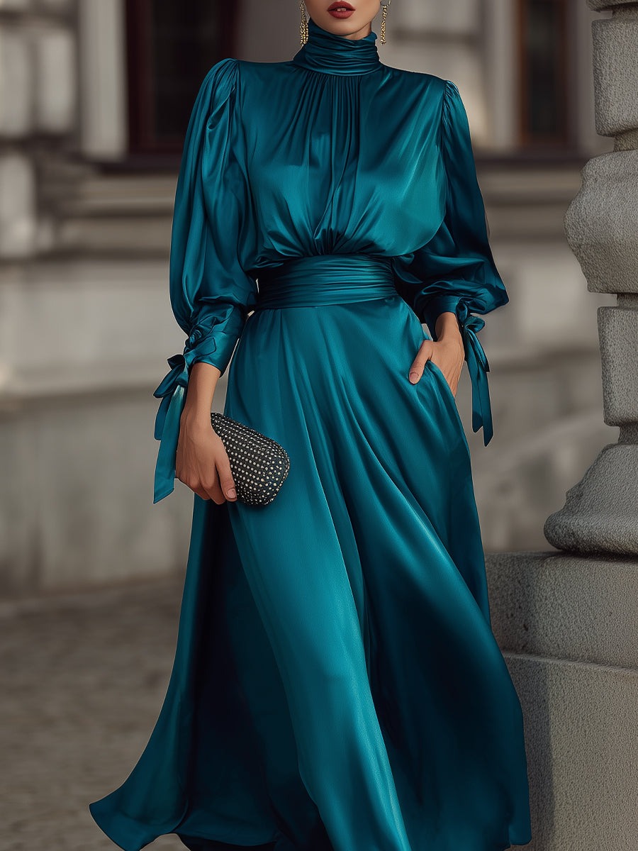 Elegant High-Neck Evening Dress With Draped Silhouette
