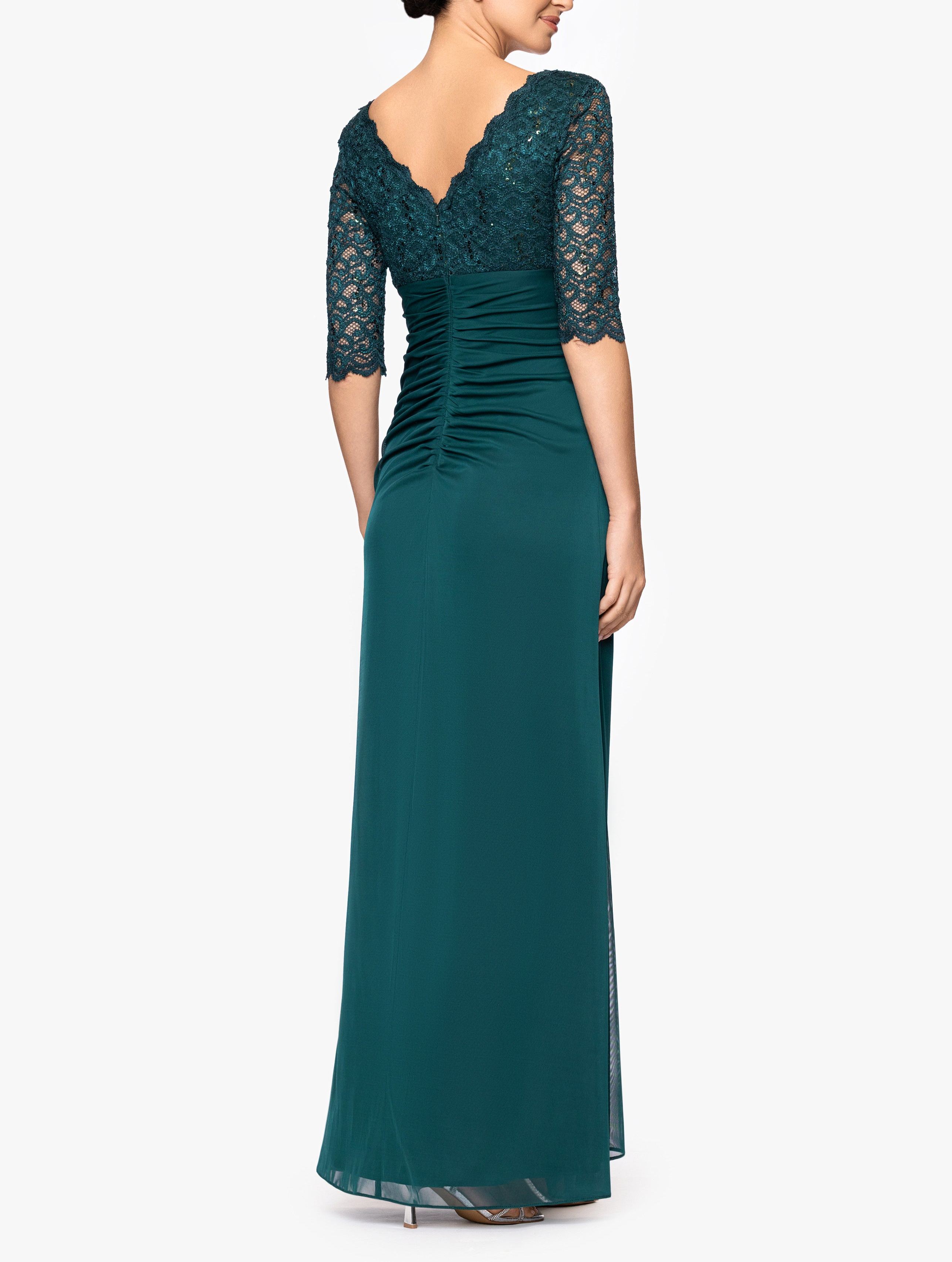 3/4 Sleeve Sheer Matte Jersey Long Dress