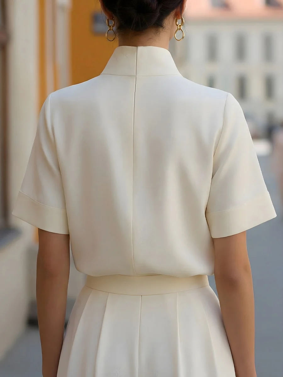 Stand Collar Minimalist Structured Blouse