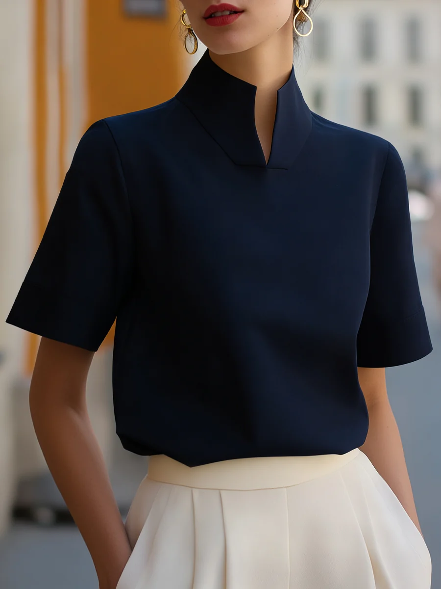 Stand Collar Minimalist Structured Blouse