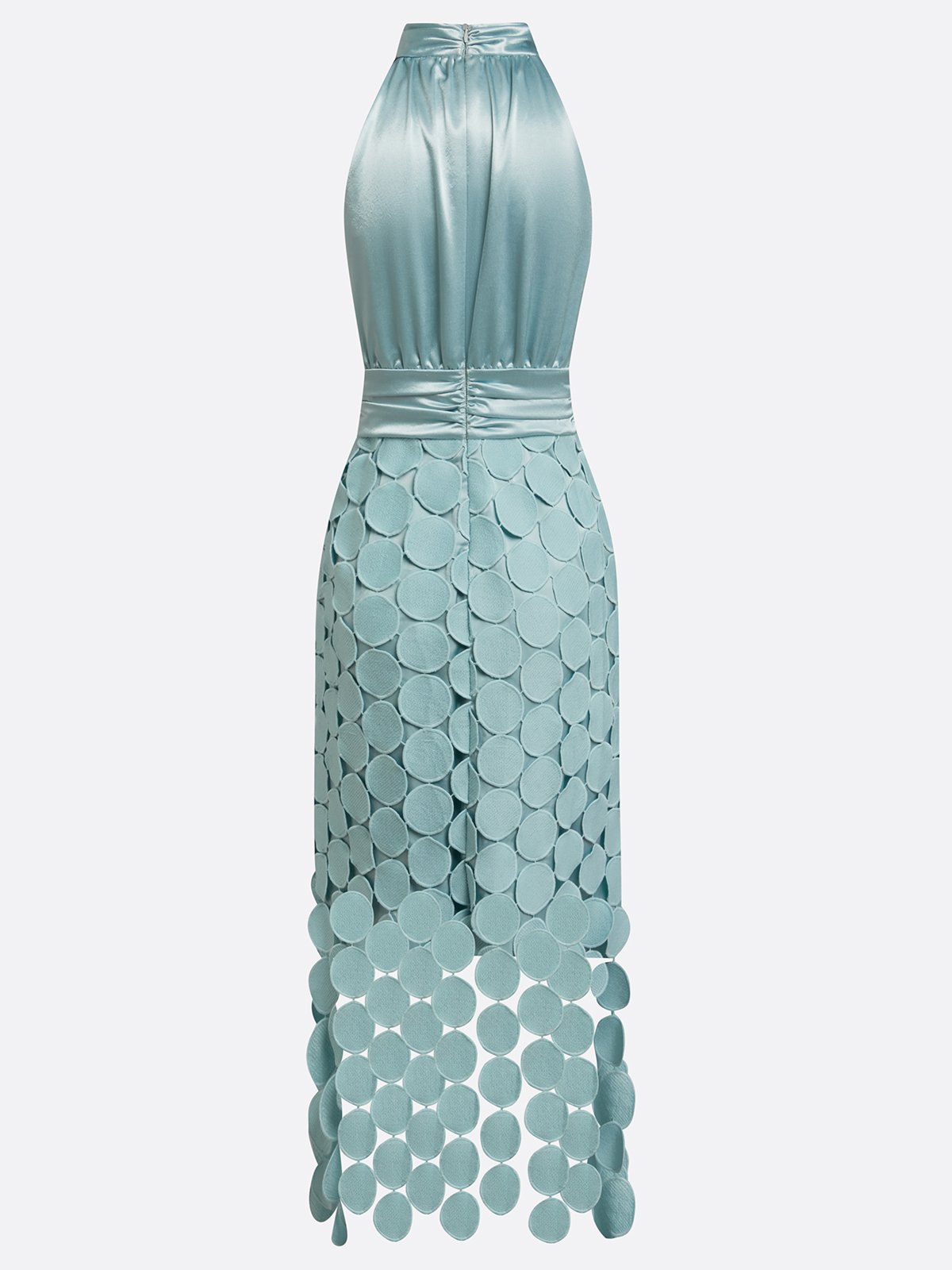 Women Light Green Satin Ruched Halter Neck Sleeveless A-Line Midi Dresses