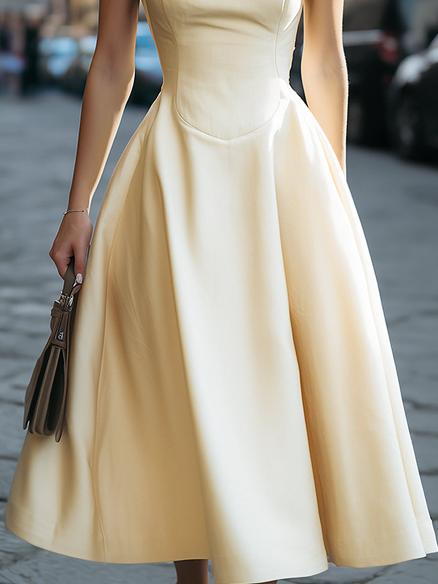 Spaghetti Strap Sculpted Waist A-Line Midi Dress