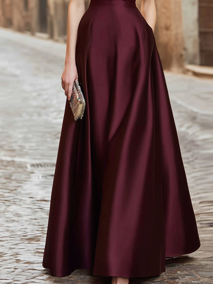 Illusion Neck Satin A-Line Evening Gown