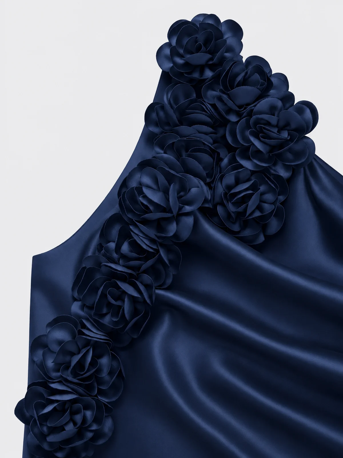 Champagne 3D Floral Ruched Satin One Shoulder Sleeveless Sheath Floor-length Gown Dress