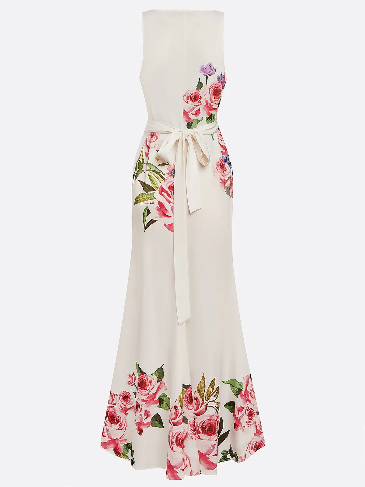 Pink Cross Floral Wrap Dress V Neck Sleeveless Mermaid Gown Dress