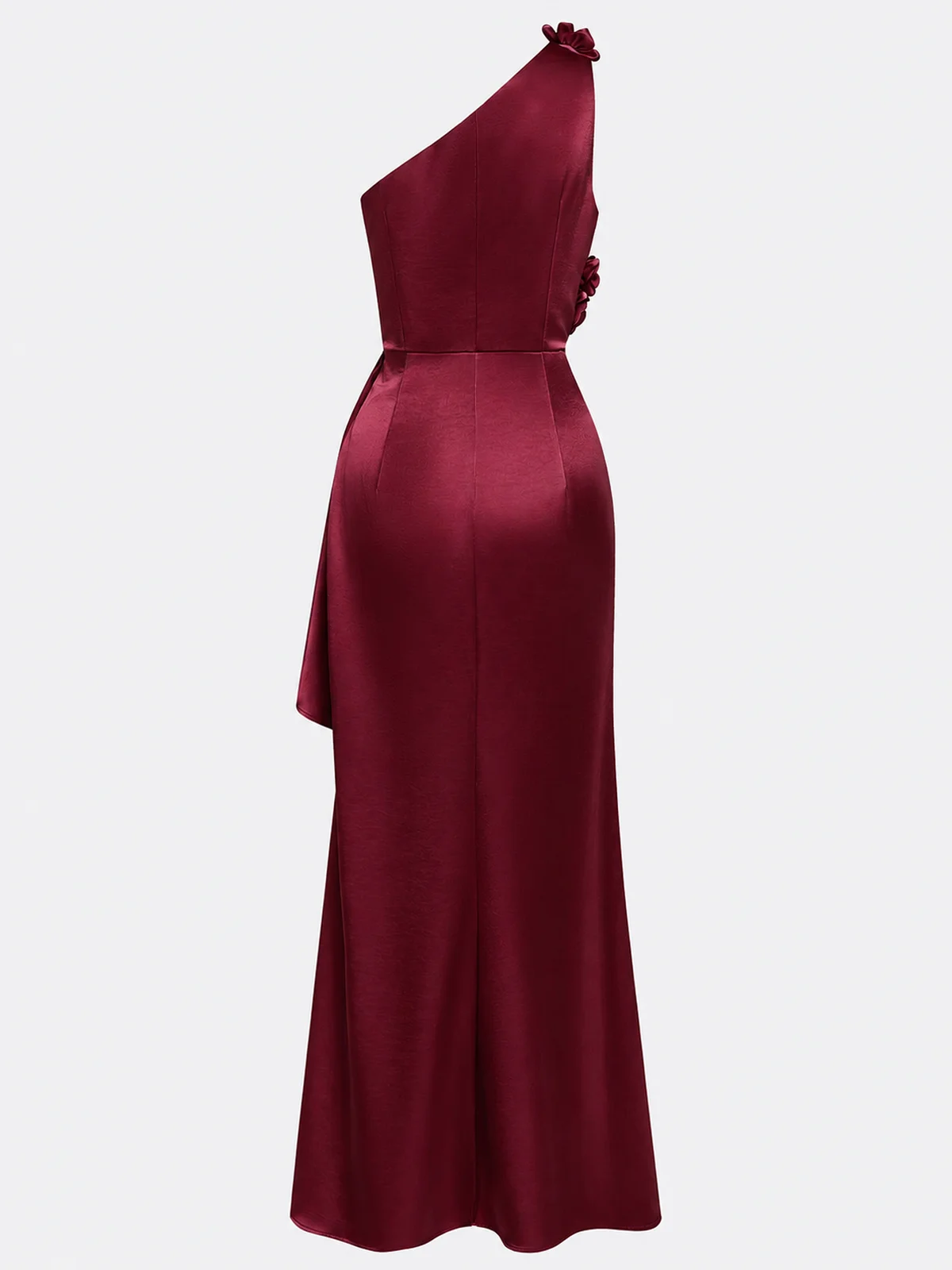 Champagne 3D Floral Ruched Satin One Shoulder Sleeveless Sheath Floor-length Gown Dress