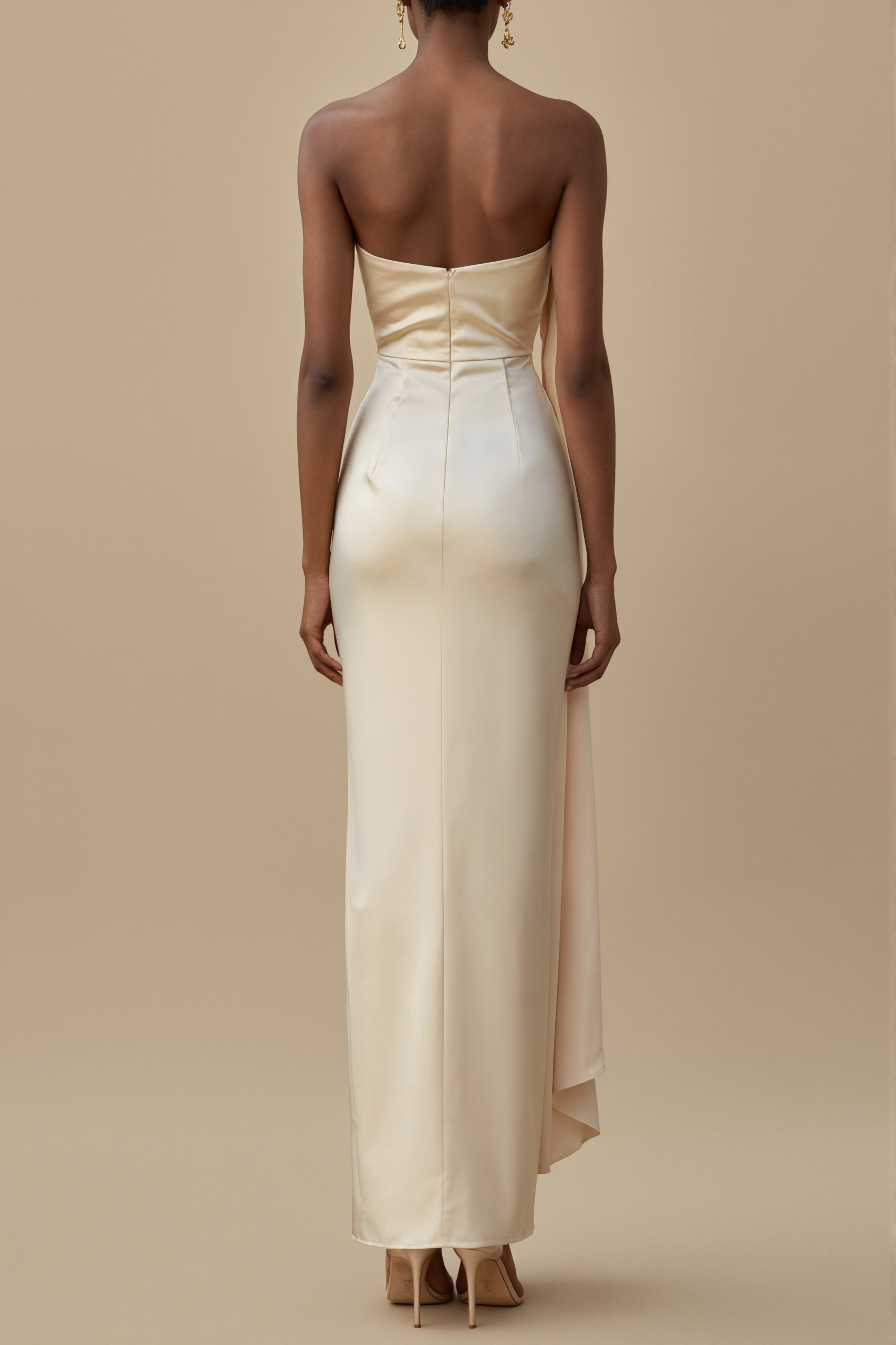 Formal Evening Dress Ivory One Shoulder Cape Maxi Dress