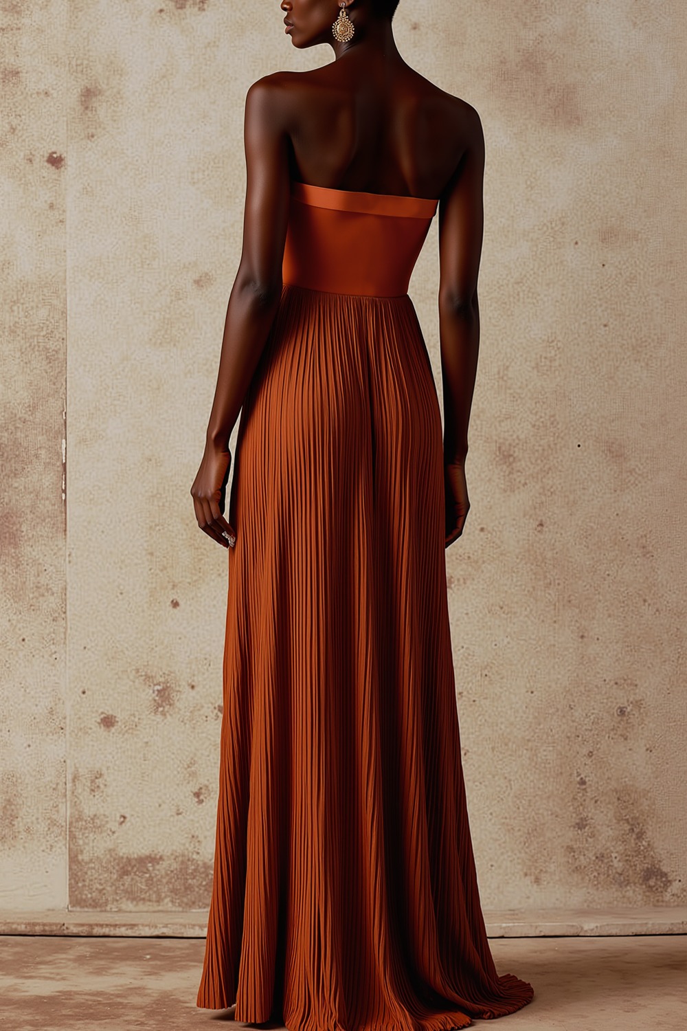 Formal Dress Terracotta Off the Shoulder Pleated Chiffon Maxi Dress with Slit