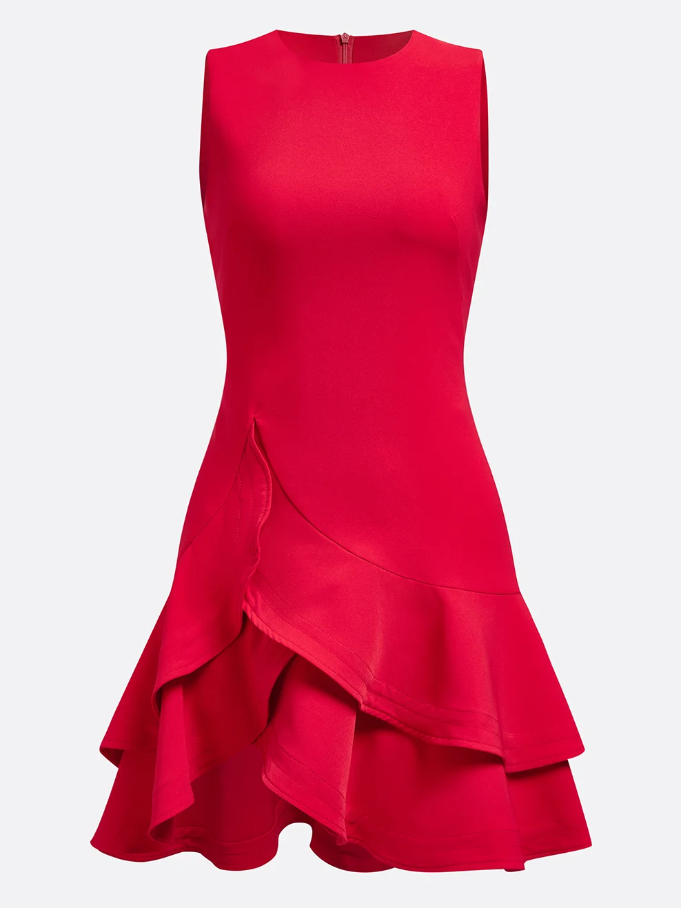 Blue Ruffled Crew Neck Sleeveless A-line Mini Homecoming Dress