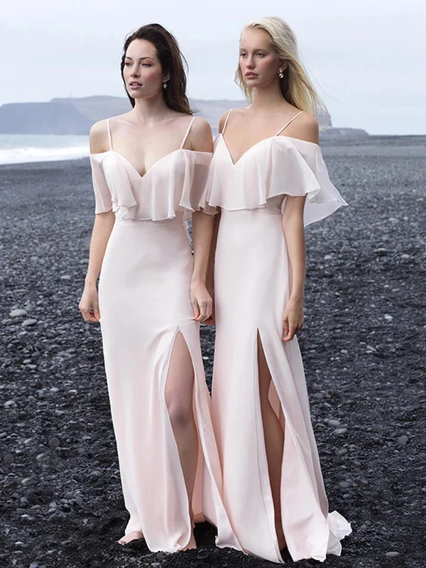 Sheath/Column Spaghetti Straps Floor-length Long Bridesmaid Dresses