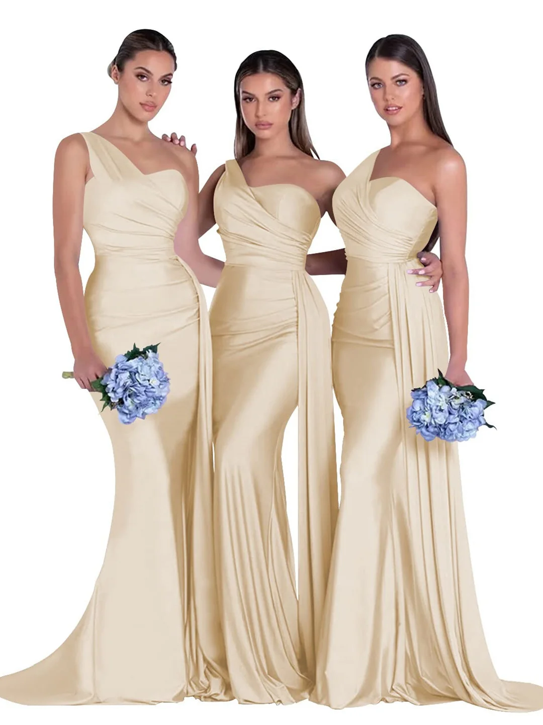 Mermaid/Trumpet Satin One-Shoulder Sleeveless Floor-Length Bridesmaid Dresses