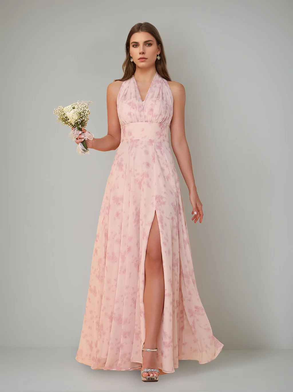 A-Line/Princess One-Shoulder Sleeveless Floor-Length Bridesmaid Dresses with Split Side & Pleated