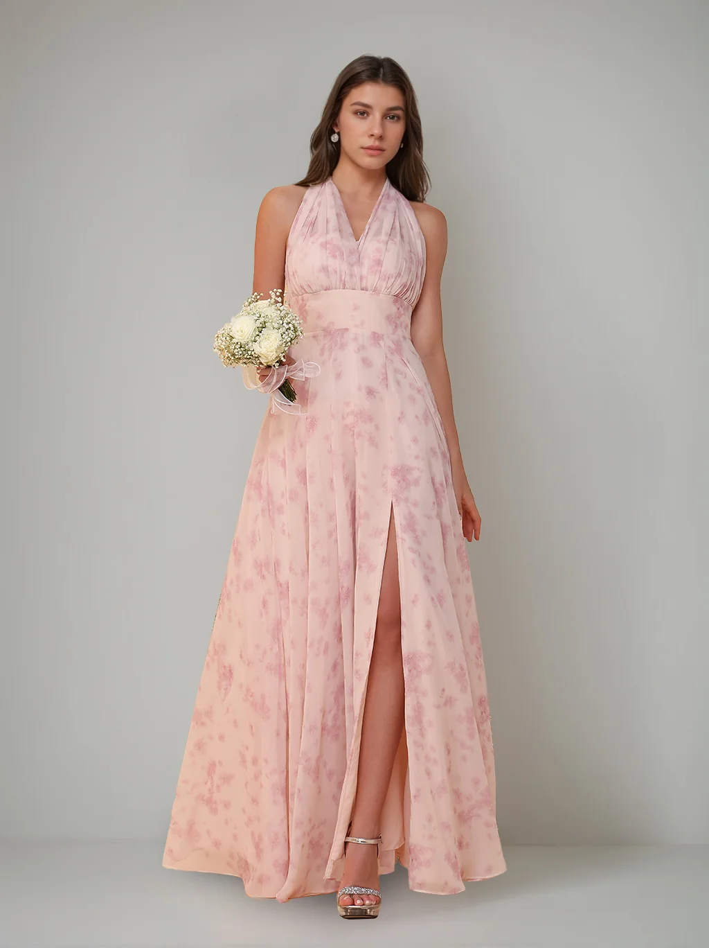 A-Line/Princess One-Shoulder Sleeveless Floor-Length Bridesmaid Dresses with Split Side & Pleated