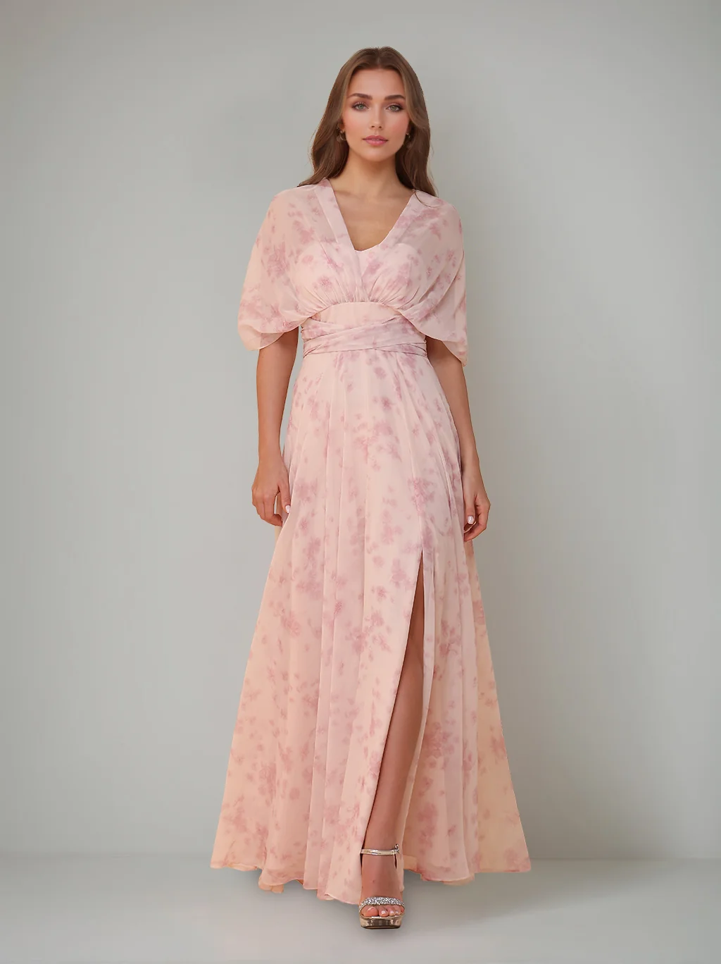 A-Line/Princess One-Shoulder Sleeveless Floor-Length Bridesmaid Dresses with Split Side & Pleated