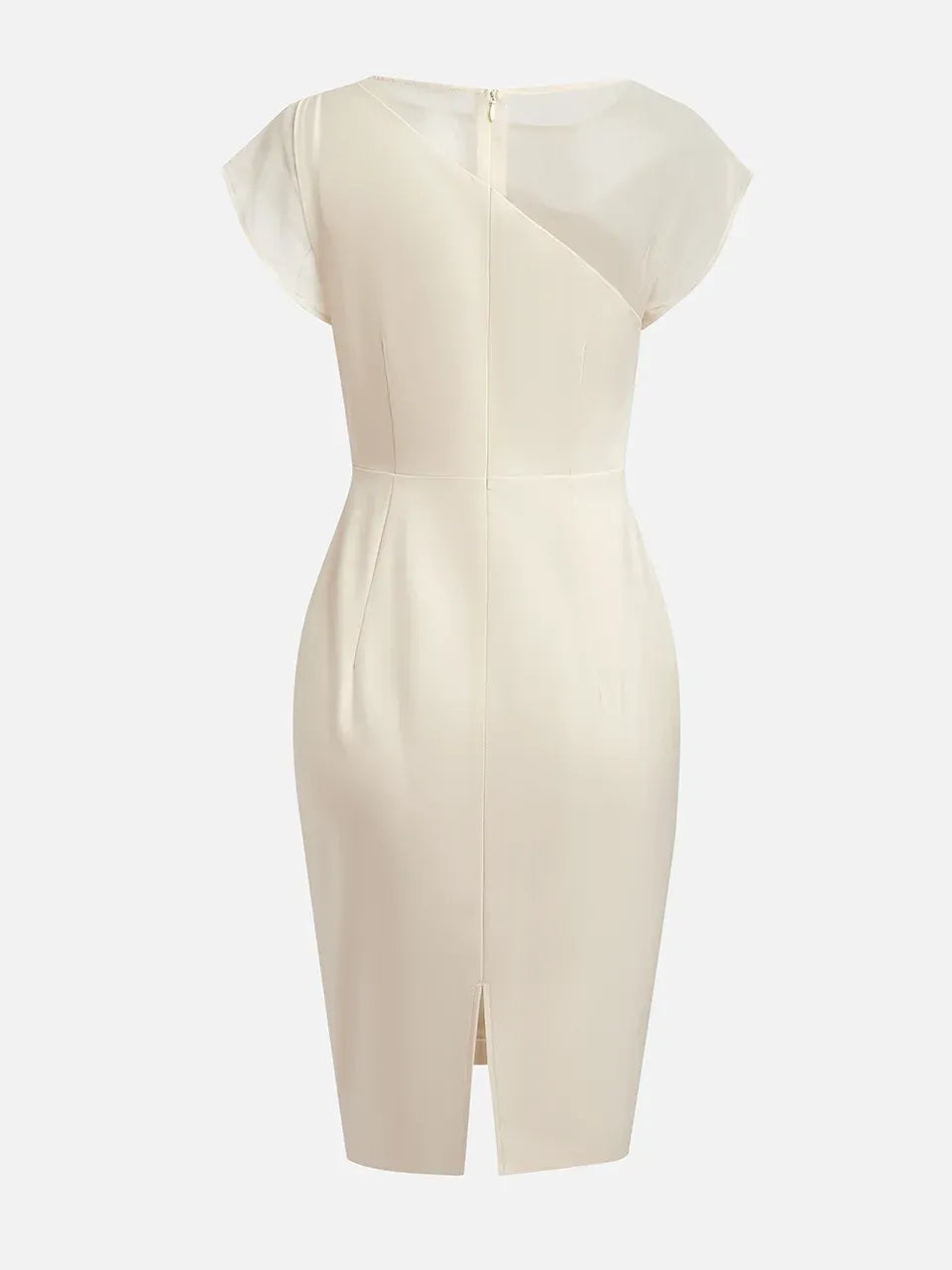 White Imitation Pearls Satin Boat Neck Cap Sleeve Sheath Midi Dress