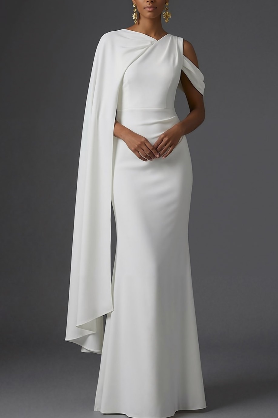 Dusty Sage Formal Dress Mermaid One Shoulder Chiffon Maxi Dress with Cape