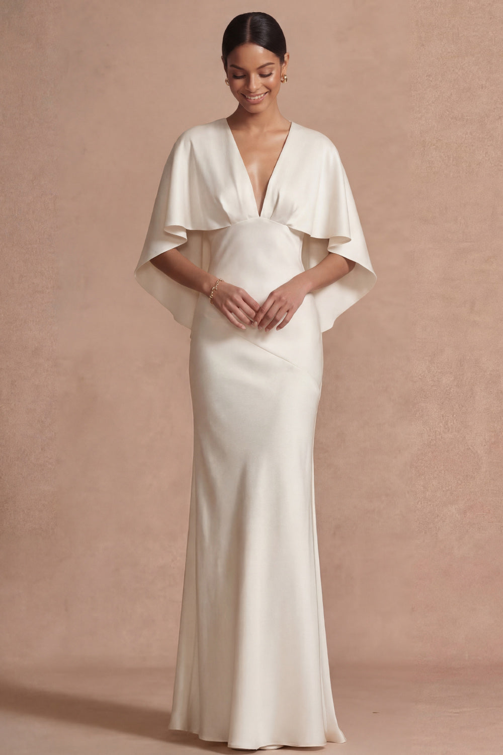 Chocolate Mermaid Satin Long Mother of the Bride Dress with Cape