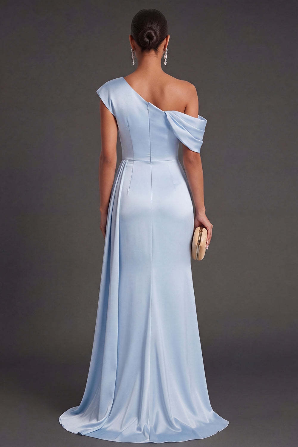 Sky Blue Mermaid Ruched Long Formal Dress with Slit