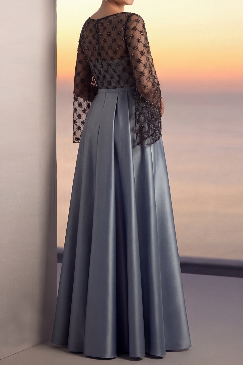 Gold Evening Formal Dress A-Line Crew Neck Satin Maxi Dress