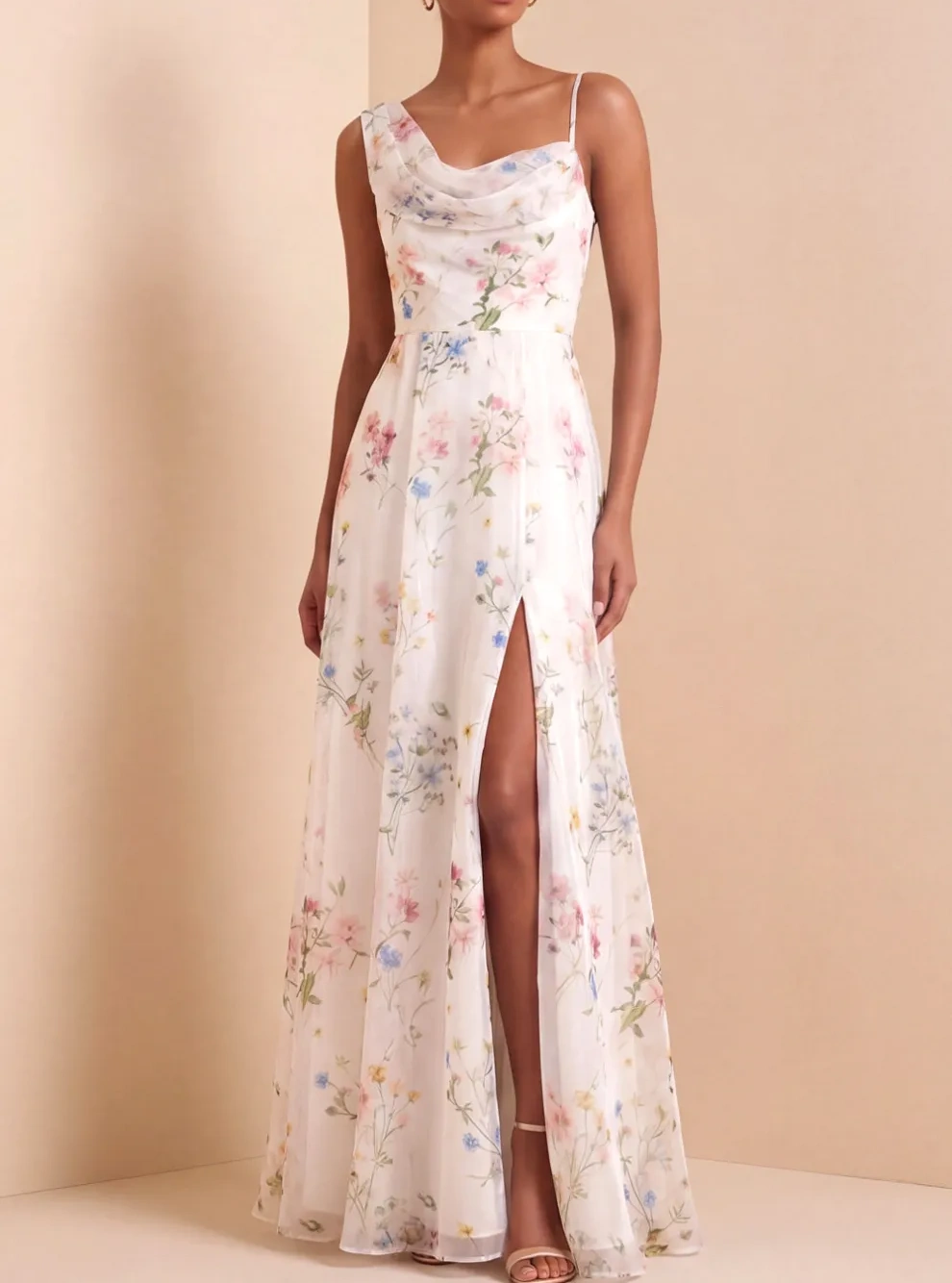 A Line White Floral One Shoulder Long Wedding Reception Dress with Slit