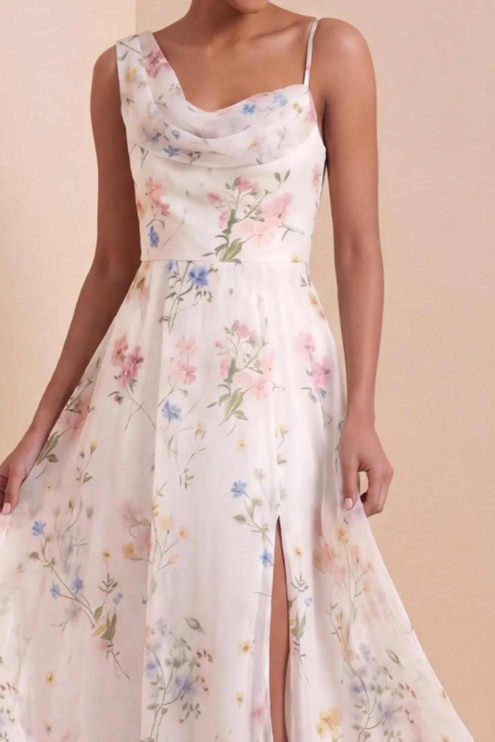A Line White Floral One Shoulder Long Wedding Reception Dress with Slit