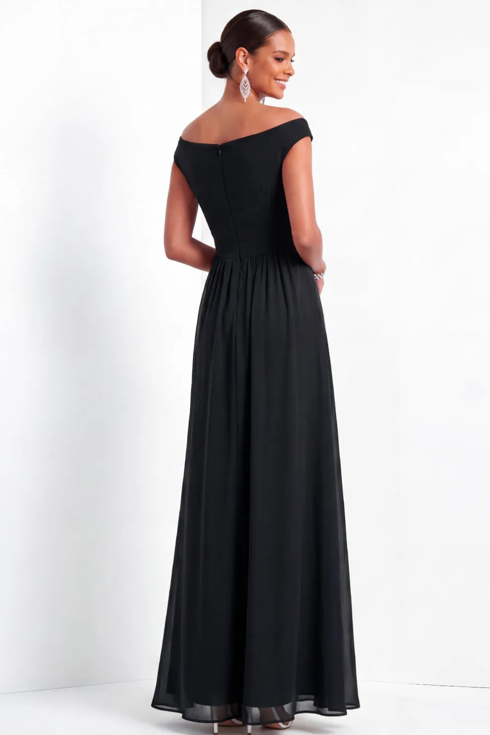 A Line Black Floral Off the Shoulder Long Formal Dress