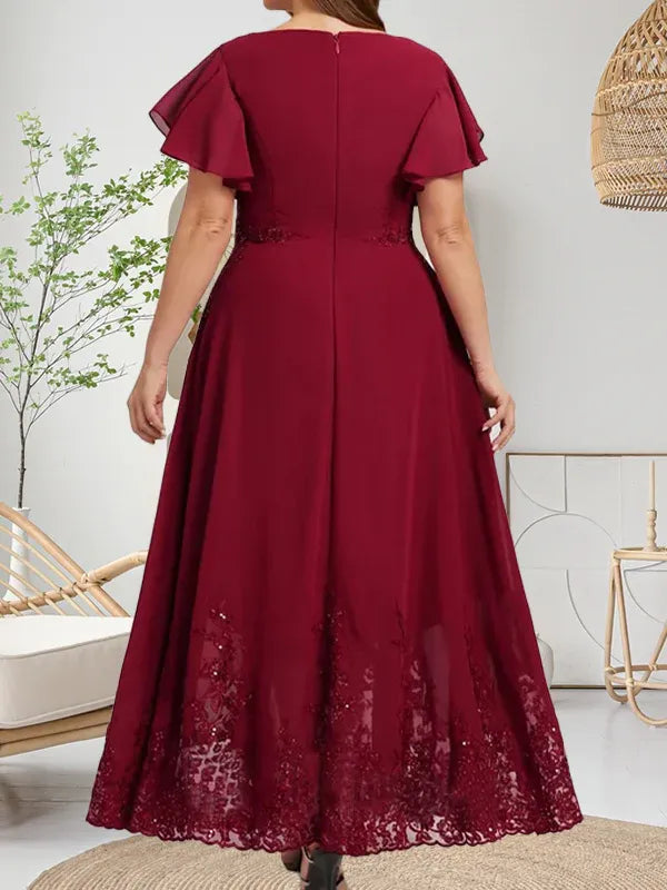 A-line Scoop Ankle-Length Lace Chiffon Mother of the Bride Dress With Sequins