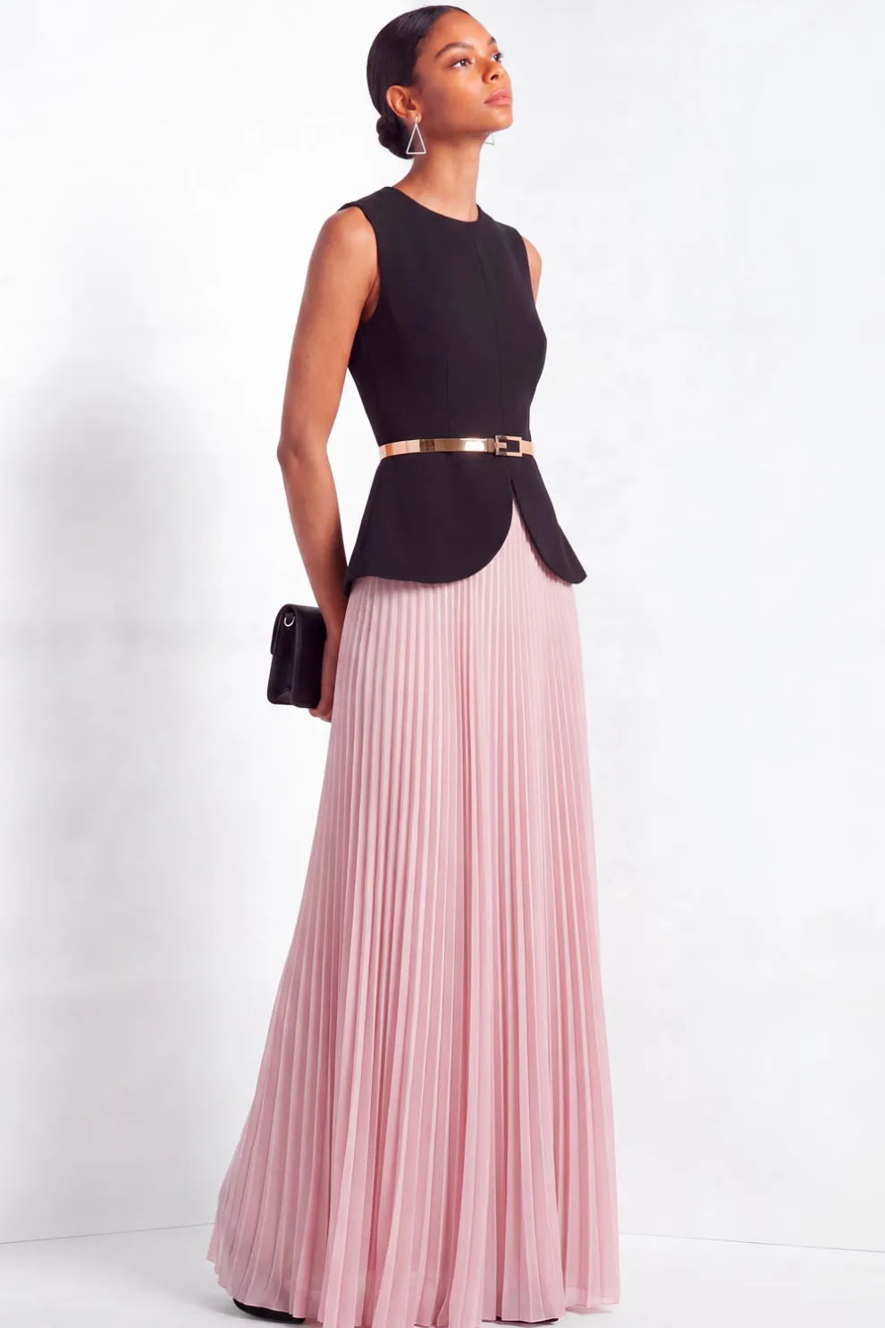 Pink Two Piece Pleated Wedding Guest Dress