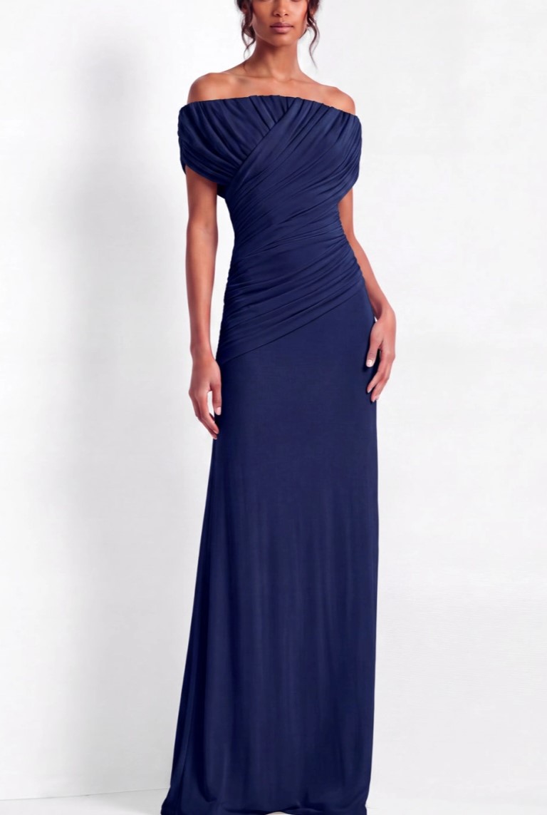 Emerald Green Off-the-Shoulder Ruched Jersey Floor-Length Gown