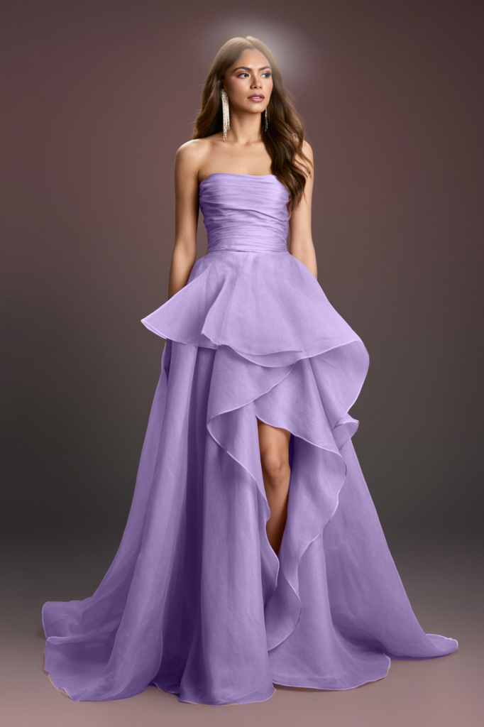 Formal Evening Tiered Dress Pink Strapless Maxi Gown