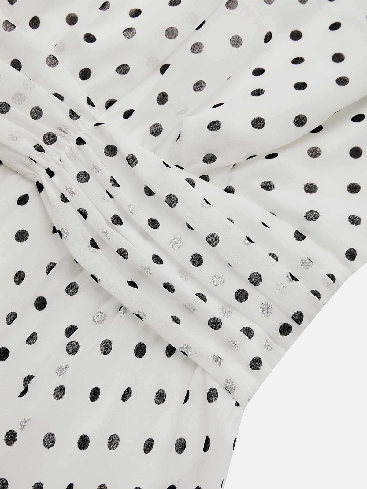 White Polka Dots Ruched Chiffon Crew Neck Sleeveless A-Line Maxi Dress