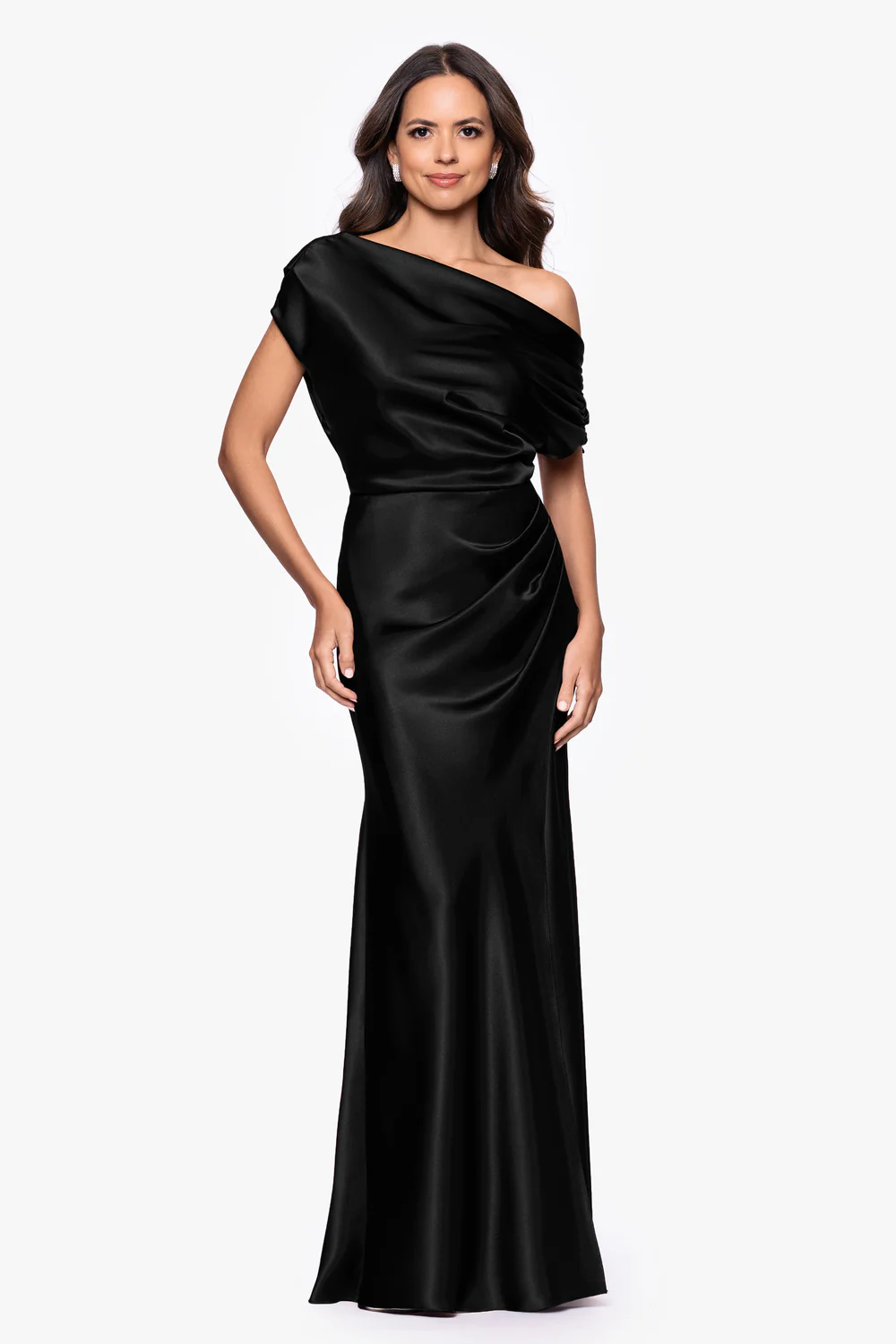 Satin Drop Shoulder Floor Length Dress