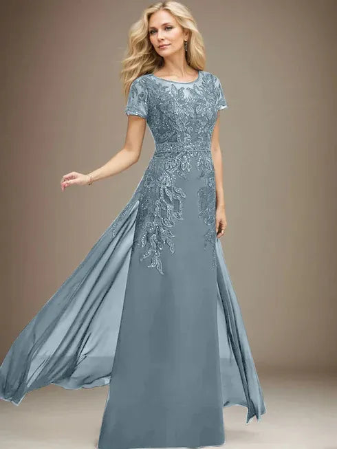 Sheath/Column Scoop Illusion Floor-Length Lace Chiffon Mother of the Bride Dress With Sequins
