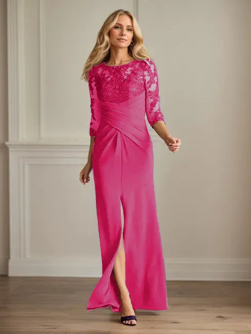 Plum Sheath Lace Stretch Crepe Mother of the Bride Dress