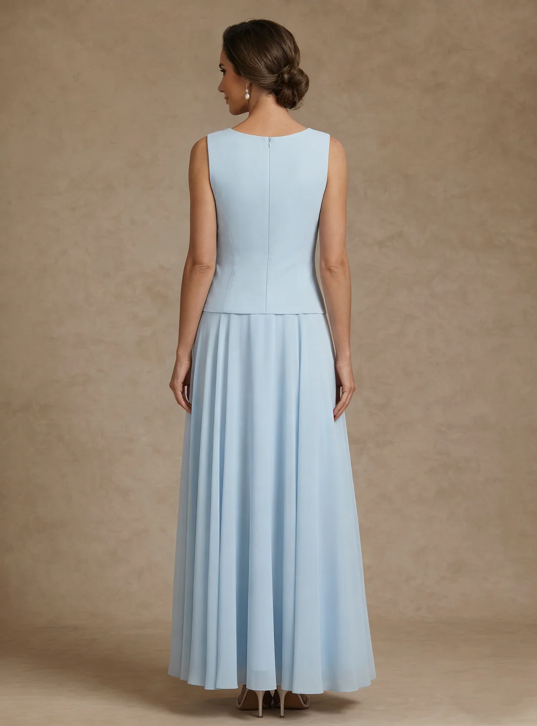 3 Pieces Suit A-Line/Princess Scoop Chiffon Mother of the Bride Dresses with Jacket Lace Floral Ankle-Length Long Sleeves