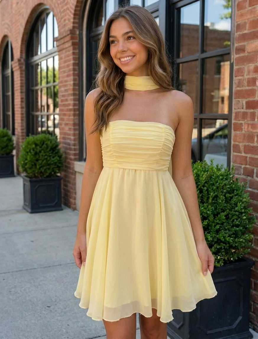A-Line/Princess Strapless Chiffon Homecoming Dresses with Scarf Sleeveless Short/Mini Ruched