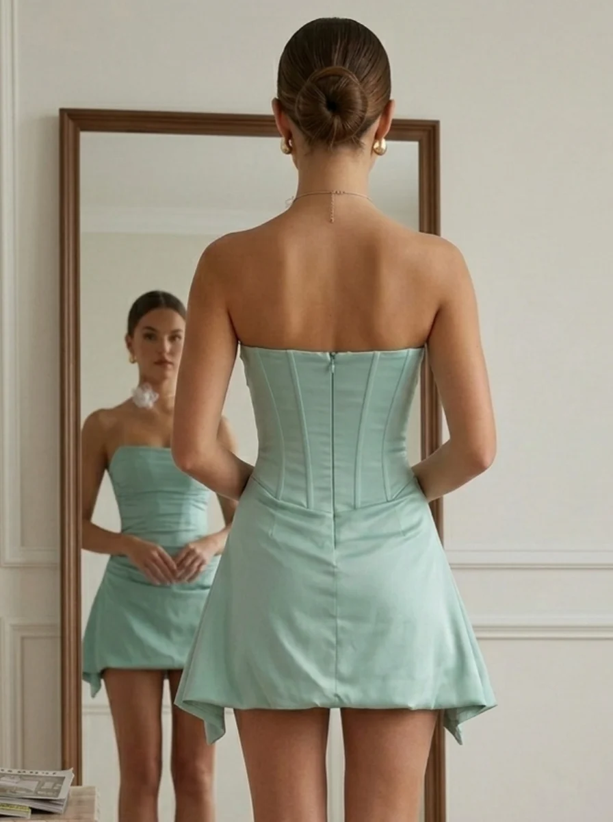 A-Line/Princess Strapless Satin Homecoming Dresses Short/Mini Sleeveless Ruched